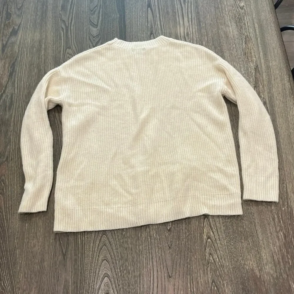Dip Womens Ribbed Knit Sweater Crewneck Long Sleeves Acrylic Cream Size Medium - Picture 2 of 4